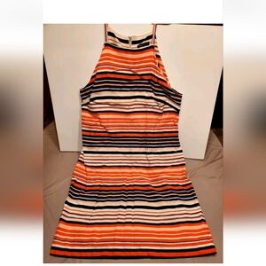 Tommy Hilfiger Tank Dress Linen Blend Orange Blue White Striped Size 14 EUC